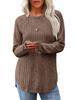 Women Ribbed Knit Long Sleeve Top Crew Neck Curved Hem Casual Fall Blouse