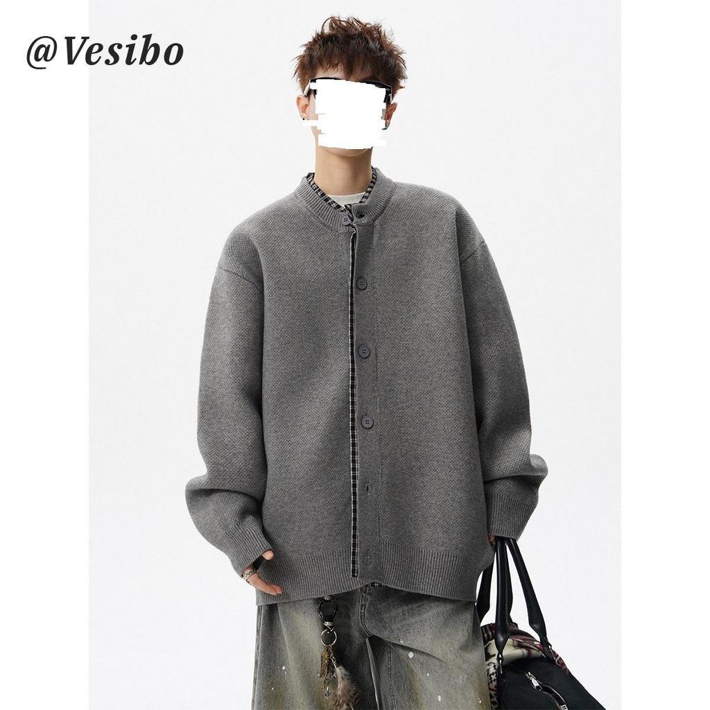 Men's Grid Patchwork Knit Cardigan - Autumn Casual Loose-Fit Sweater, Trendy and Versatile Jacket.