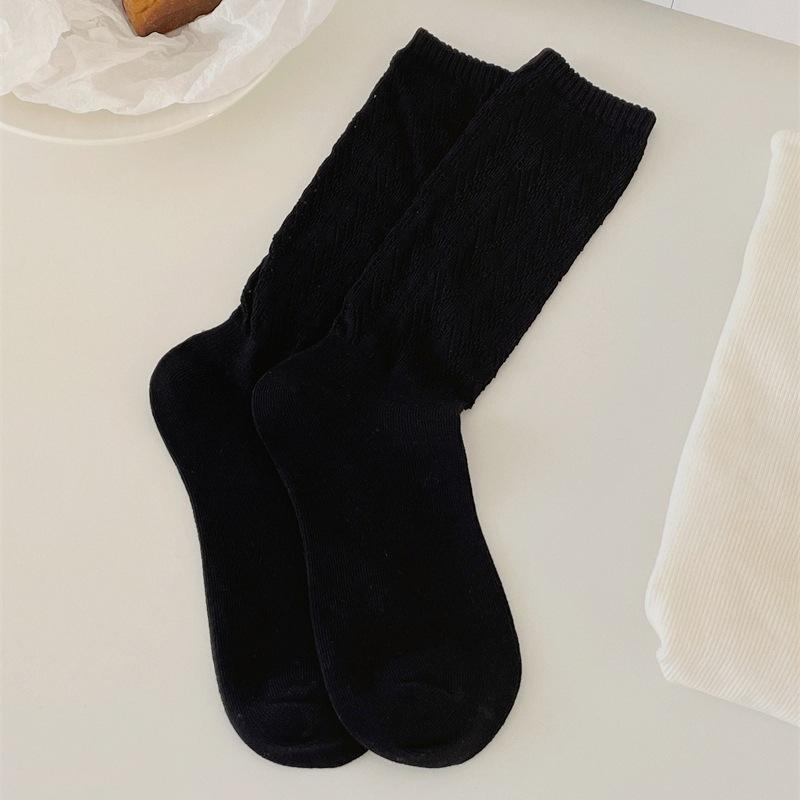Simple And High-End ~ Early Autumn Diamond Lattice Small Fragrance Style Socks Women'S Hollow Mesh Calf Pile Socks