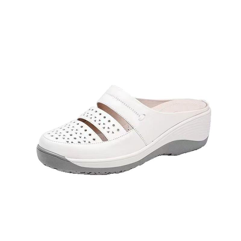 New Style Thick-soled Soft Leather Open-toe Half-heeled Women's Soft-bottomed Platform Shoes