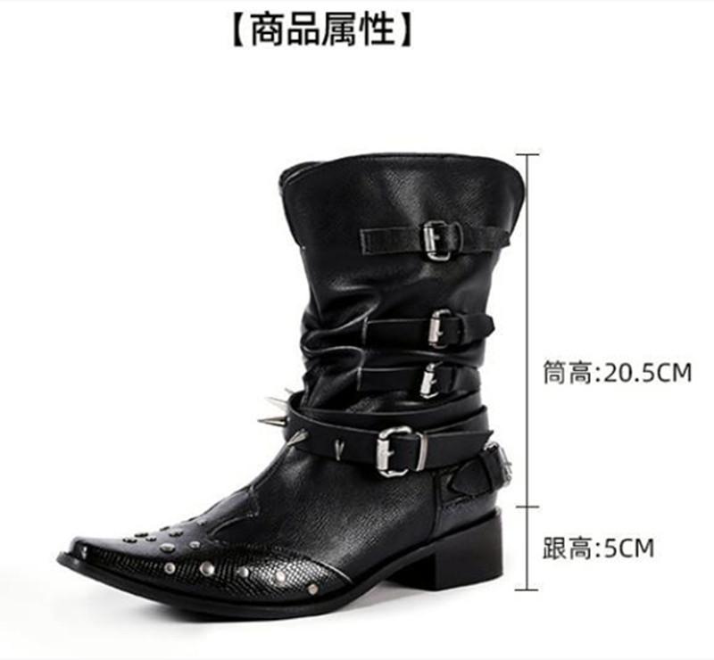 Fashion Sexy Pointed Toe Black Soft Leather Ankle Boots Women Metal Rivets Belt Buckle Design Botines Thick Low Heels Shoes Botas Mujer