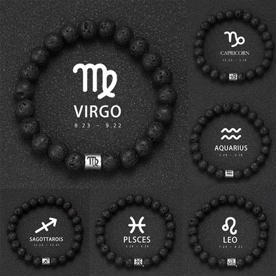Bracciale da Uomo in Pietra Vulcanica Naturale Bracciale 12 Segni Zodiacali Vergine Capricorno Toro Acquario Sagittario Cancro Ariete