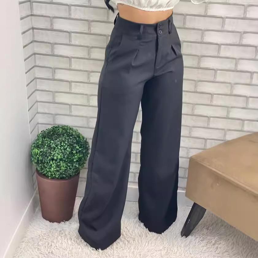 2024 Autumn Women's High Waist Wide-Leg Pants: Drapey, Slimming, Casual 2-Button Trousers