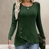Women's Long-sleeved V-neck Top for Women's Buttons Asymmetric Knitted Base Shirt T-shirt for Women