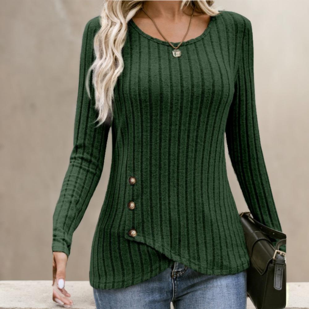 Women's Long-sleeved V-neck Top for Women's Buttons Asymmetric Knitted Base Shirt T-shirt for Women