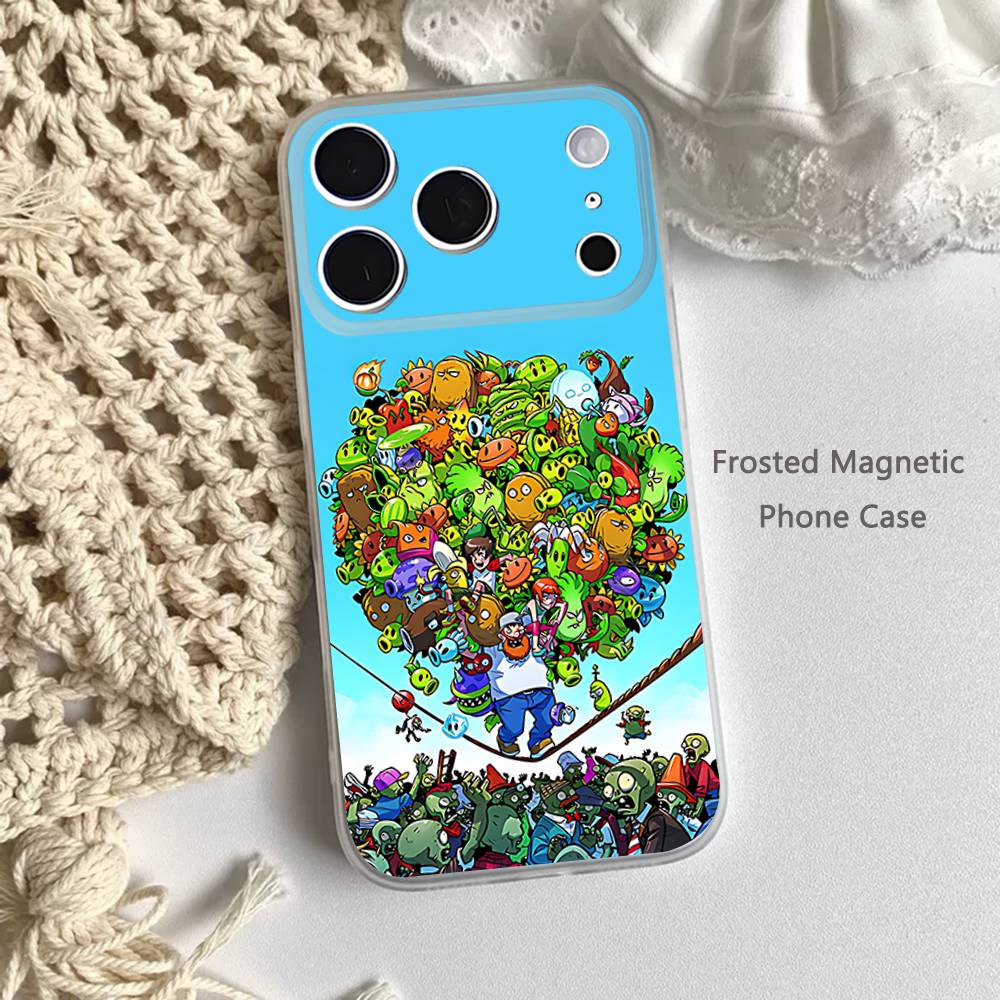 P-Plants vs Zombies Game Phone Case For iPhone 14,16,12,17,13,15,11 Max,Pro,Mini,Plus,Air,E Magnetic Frosted Transparent