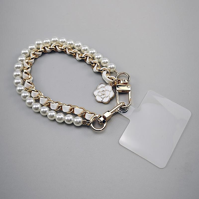 Camellia Pearl Mobile Phone Charm keychain Chain Girl Woman Cell Phone Case Fashion Pendant Key Strap Rope With Universal Clip