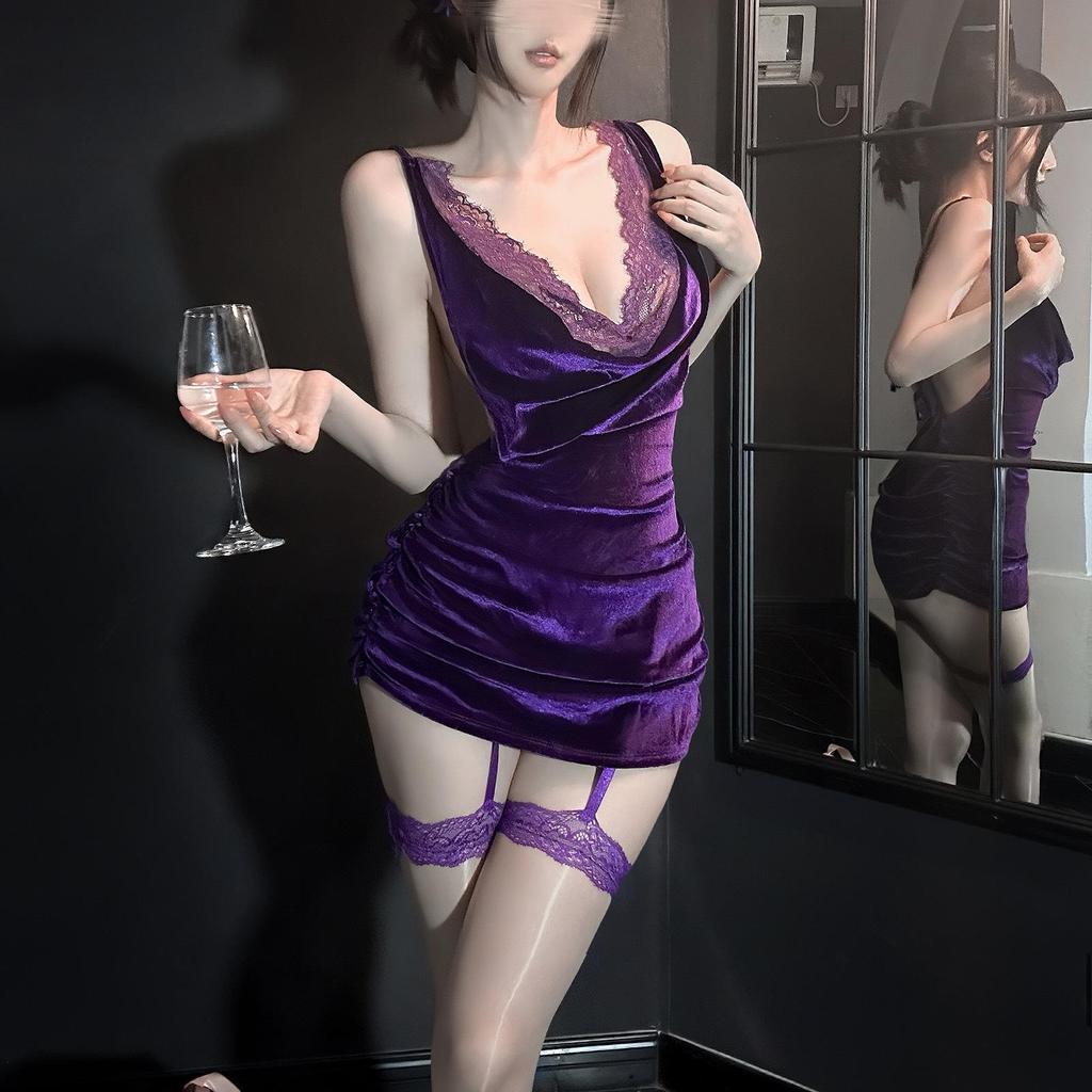 Golden Night Lace Lingerie Set - Sexy Hip-Hugging Temptation Nightgown