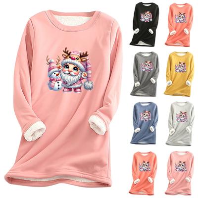 Women's Round Neck Print Thickened Plush Cashmere Warm Long Top