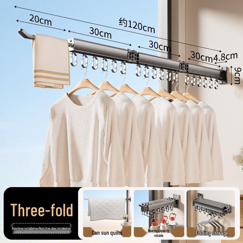 Wall-Mounted Retractable Folding Clothes Drying Rack for Indoor/Balcony Use