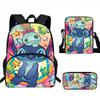 Stitch Kids School Backpack Set Elementary Students Oxford Fabric Ergonomic Design Printed Cartoon 3-Piece Bundle