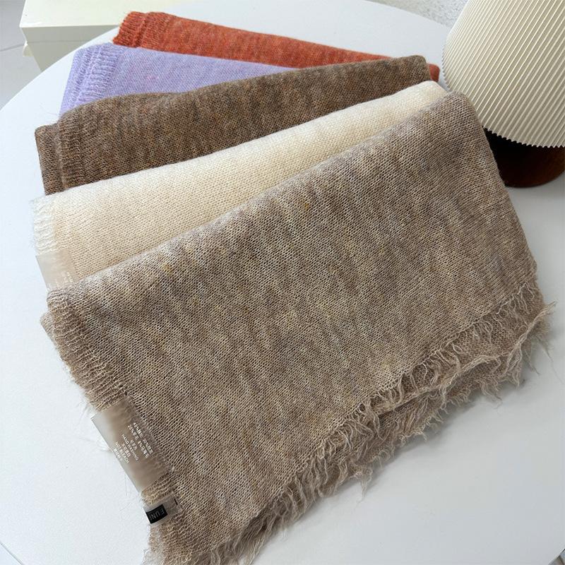 Autumn and winter new simple warm wool scarf shawl men and women versatile solid color wool mohair scarf