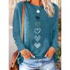 Arrival Heart Print Round Neck Loose Long Sleeve T-Shirt - Machine Washable, Perfect for Casual Wear and Home Use