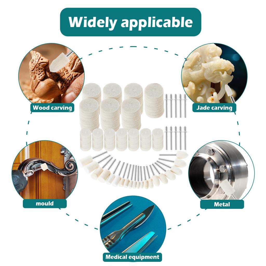 100Pcs Grinding Polishing Buffing Round Wheel Pad Wool 1/8" Shank For Dremel Rotary Tool Accessories for Wood Metal Glass Jewelr