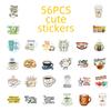 56PCS Animal Coffee PVC Sticky Sticker Aesthetic DIY Colored Decoration Scrapbooking Hand Accounting Supplies for Kids