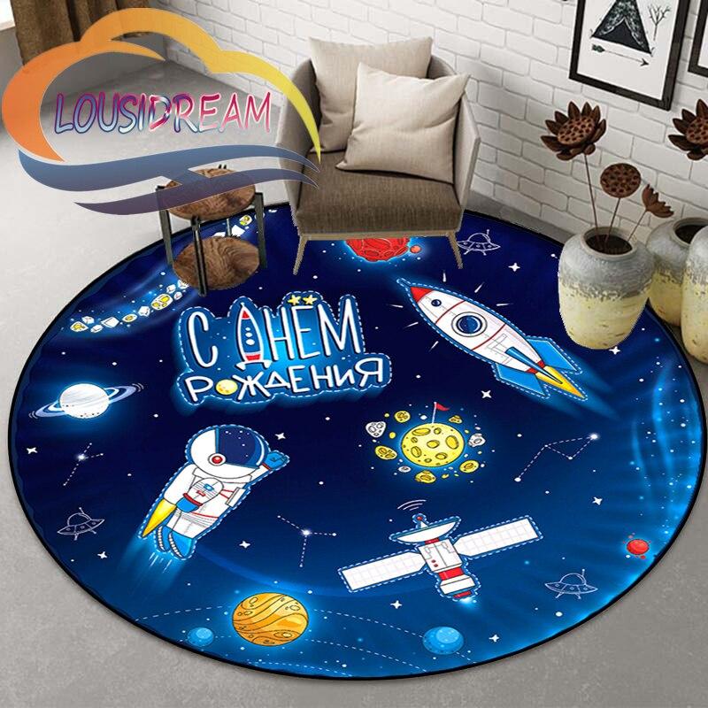 Space Universe  Vector Ufo and Many Planets In Galaxy Round Bedroom Floor Mat Computer Chair Area Decoration Carpets