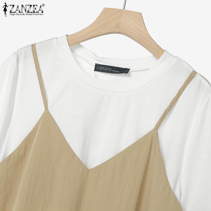 ZANZEA Completo estivo da donna con camicetta e pantaloni a maniche corte, due pezzi