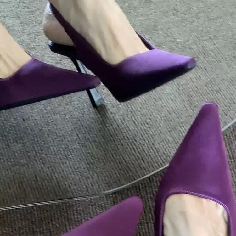 Light mouth purple bag head thin heel high heels sandals niche design single shoes pointed