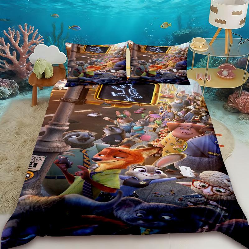 Zootopia Duvet Cover Set Anime Judy Nick Bedding Set with 2 Pillowcase Comforter Cover Children Bedroom Decor Gifts