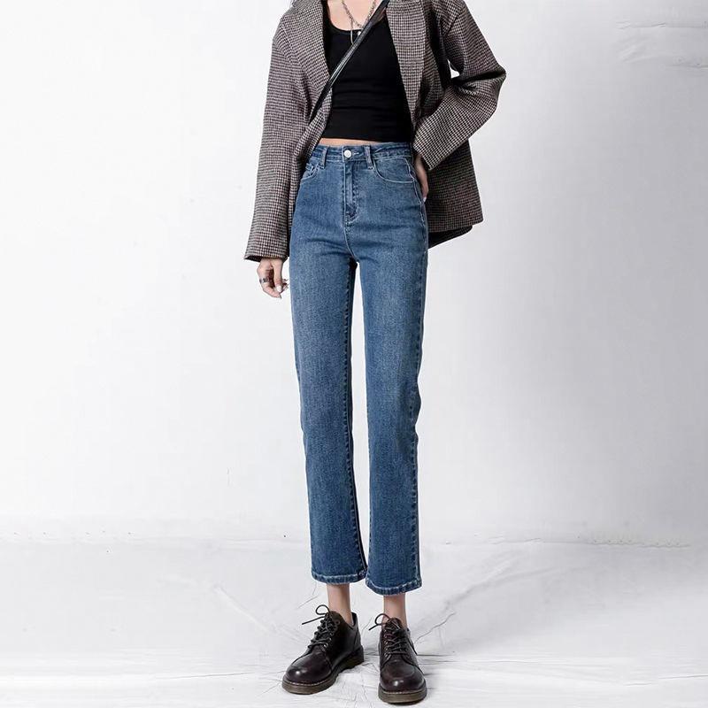 

Black High-Waisted Slim Fit Cigarette Jeans for Women - Early Spring, Stretchy, Small Straight Leg, Pear-Shaped, Internet Celebrity Style M