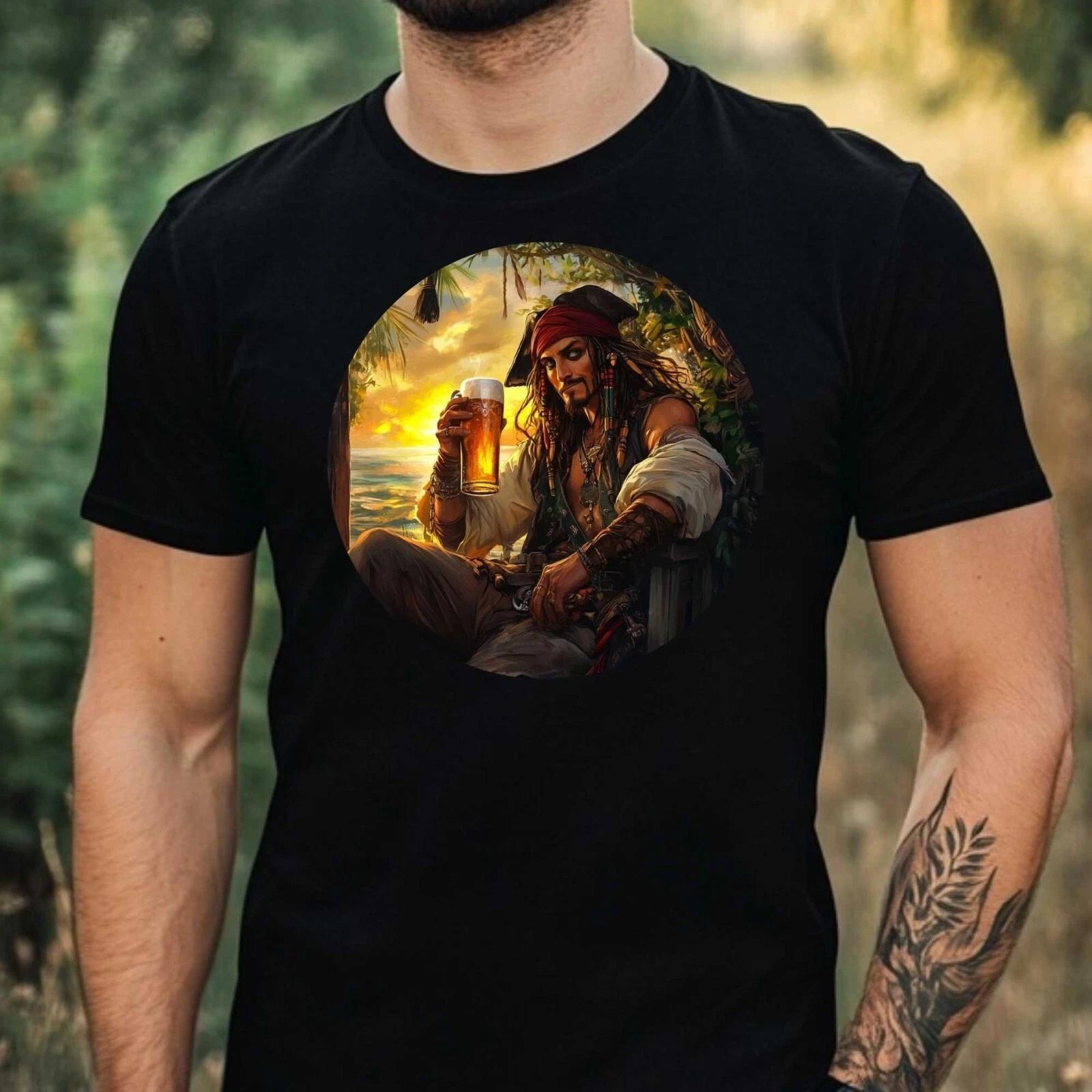 T-Shirt Herren Pirat trinkt Bier Motiv Baumwolle Größe XS bis 5XL L