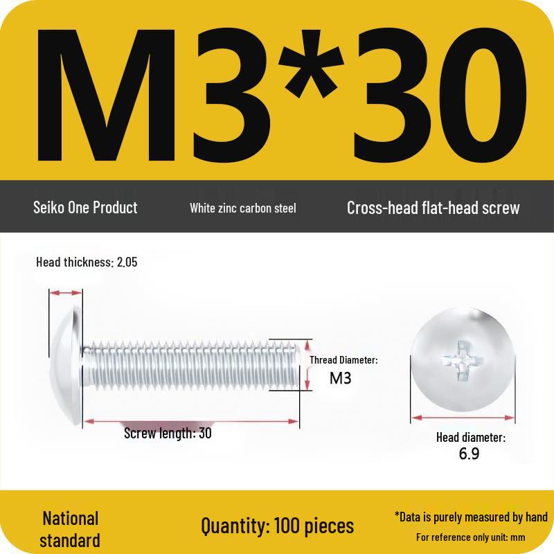 White Zinc M3-M6 Phillips Flat Head, Pan Head, and Mushroom Head Machine Screws