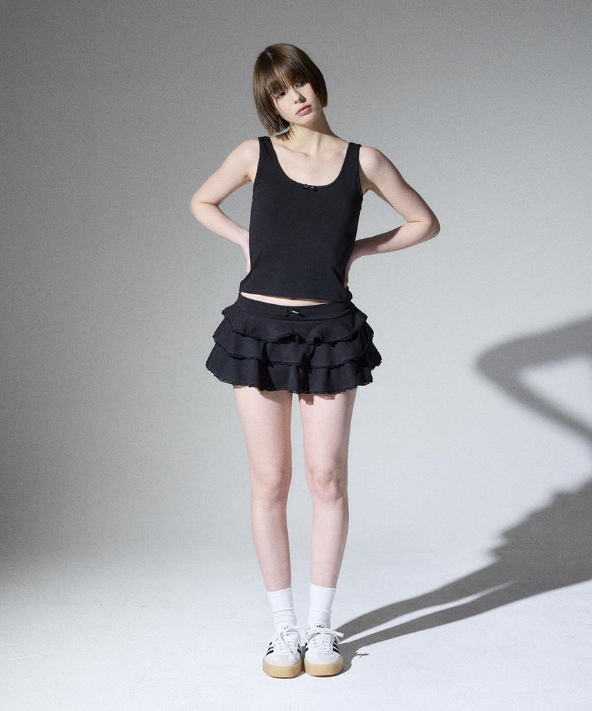 Aliena Picot Ribbed Cancan Skirt(Bk)