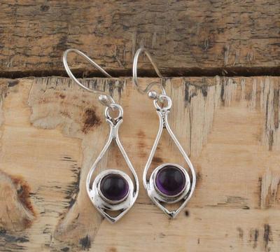 Solid 925 Sterling Silver Amethyst Gemstone Women Dangler Earring, Statement Earring, Birthstone Earring