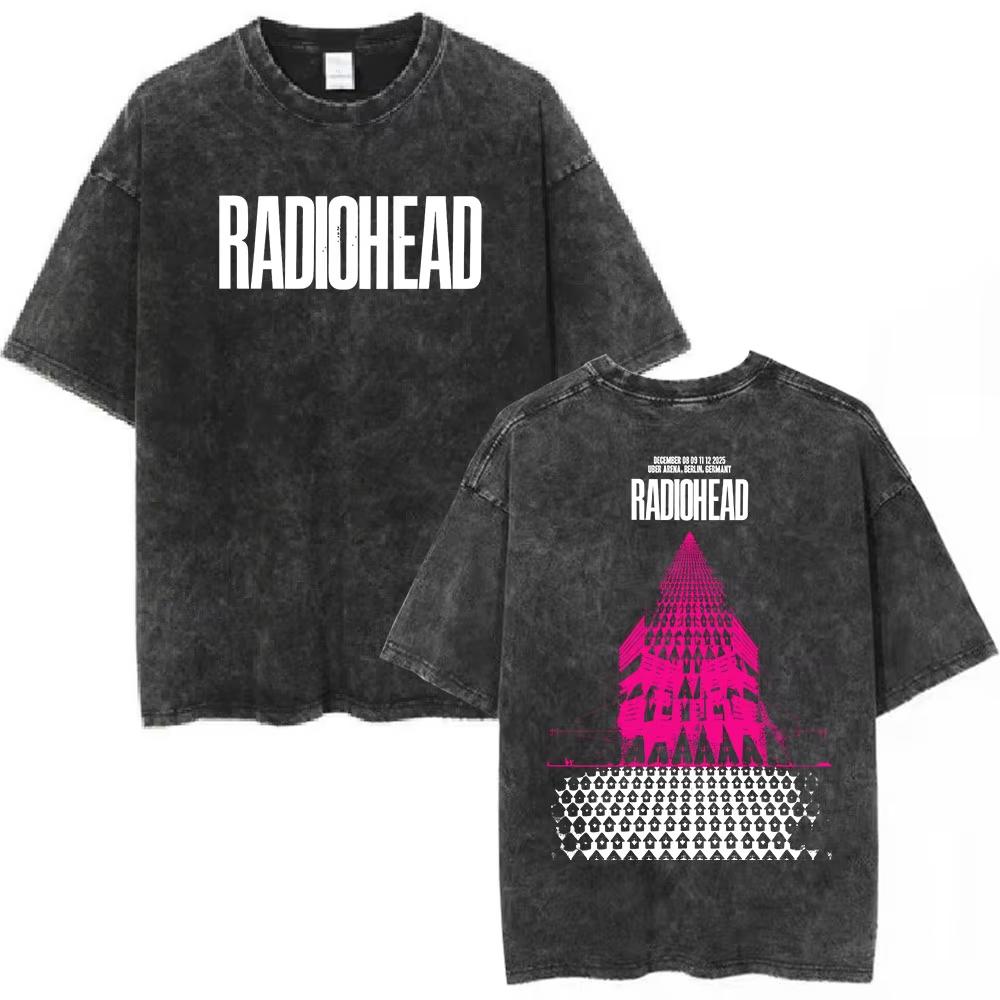 Rock Band Radiohead The Bend Funny Cat Vintage Washed Tshirts Men Women Fashion Hip Hop T Shirts Cotton Male Tshirt Streetwear