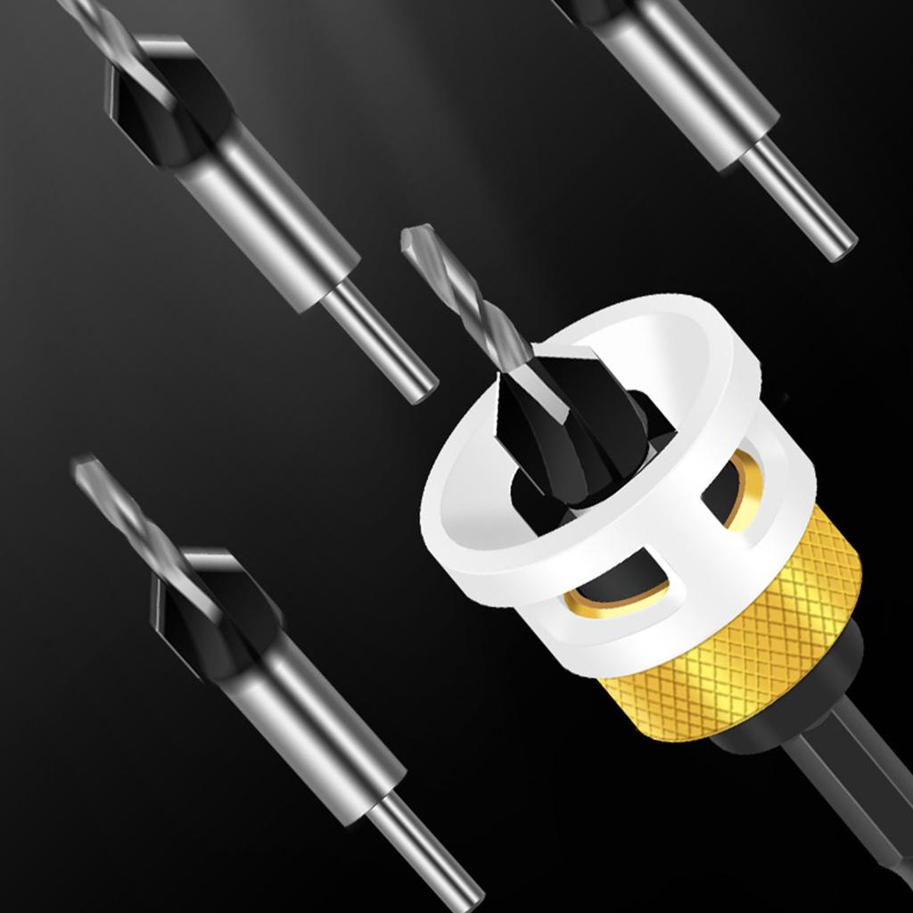 High Speed Woodworking Countersink Drill Bit Set 6542 Steel Four Flute Cone with Adjustable Depth Stop for Woodworkers