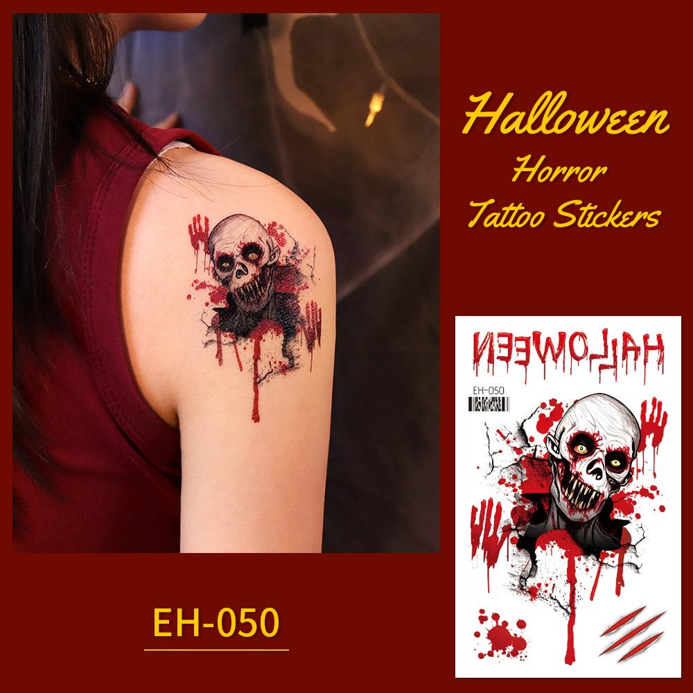 Rika Halloween Scary Face Makeup Tattoo Stickers - Waterproof, Realistic Scar Simulation 120*75mm