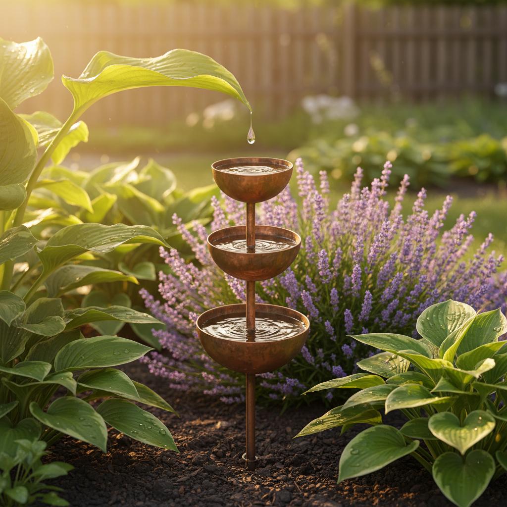 Outdoor Garden Metal Rain Collector With Stake And Bowl Handcrafted Rust-resistant Durable For Water Recycling Plant Irrigation