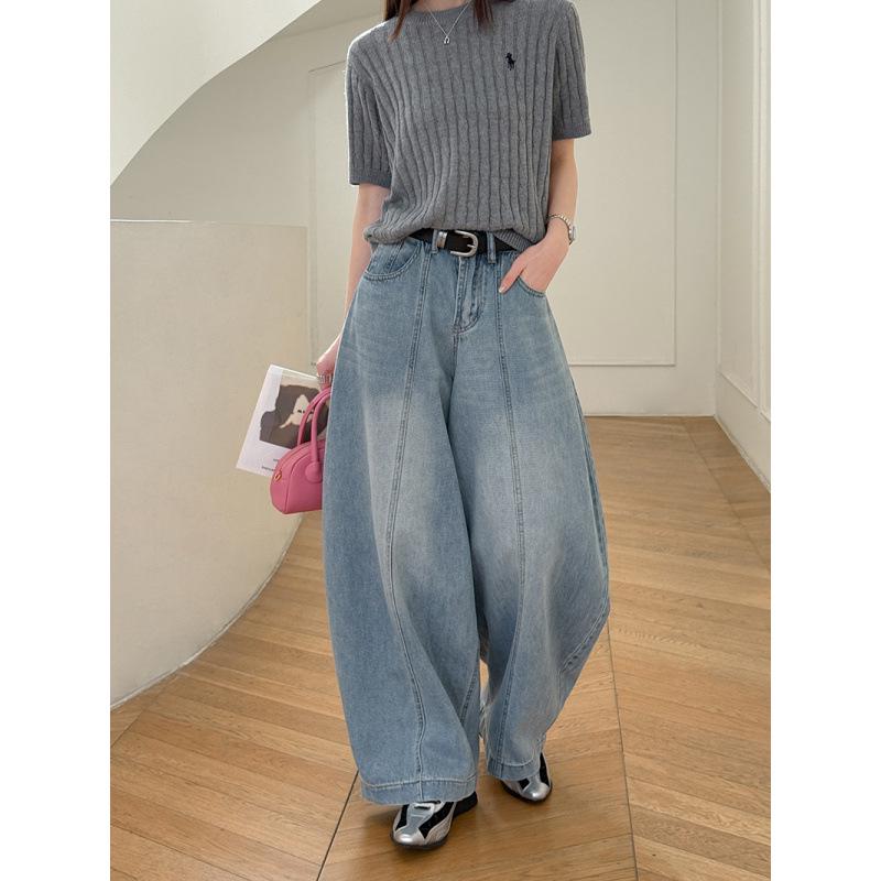 Orange Zest Retro High-Waist Wide-Leg Jeans with Curved Design 61700 S синий