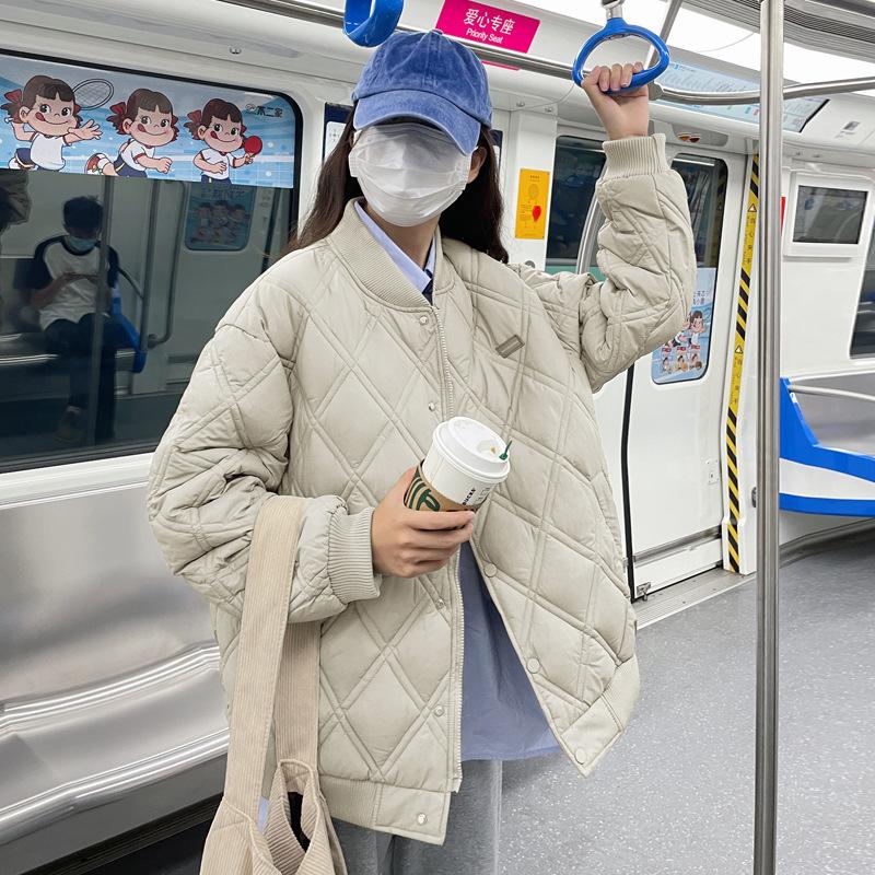 2025 winter new products: short loose casual stand-up collar, thin diamond plaid cotton jacket, girlfriend padded jacket