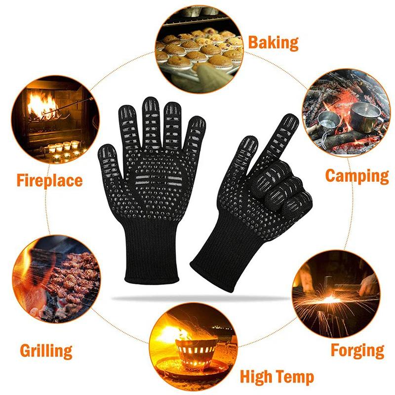 Barbecue Gloves 800 Degrees Fireproof High Temperature Resistance Silicone Oven Mitts Kitchen Heat Insulation Baking BBQ Tools