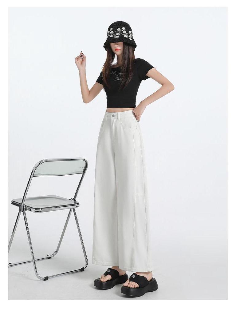 Women's Tencel Denim Wide-Leg Pants - High Waist, Slimming, Breathable, Lightweight, for Summer and Autumn