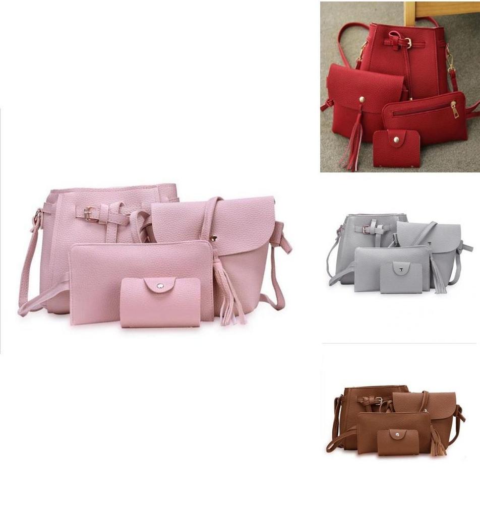 Anspruchsvolles Damen 4-teiliges Handtaschen-Set mit zeitlosem Design und Unifarben
