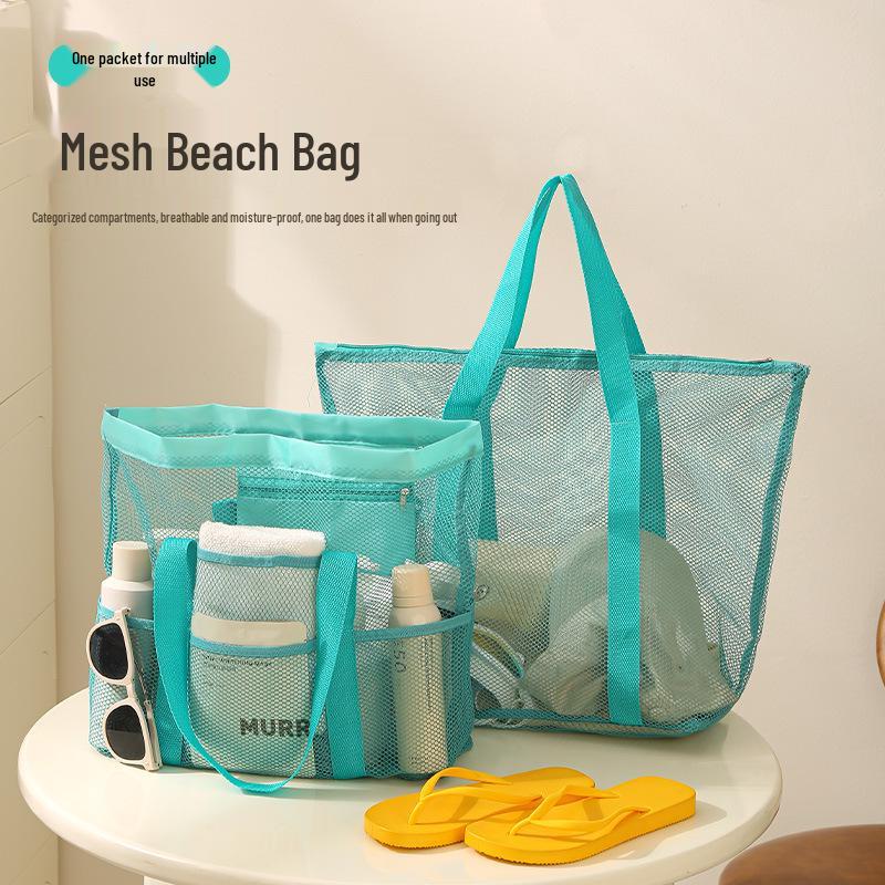 Large Capacity Mesh Beach Bag - Portable, Multifunctional Travel Storage & Swim Tote