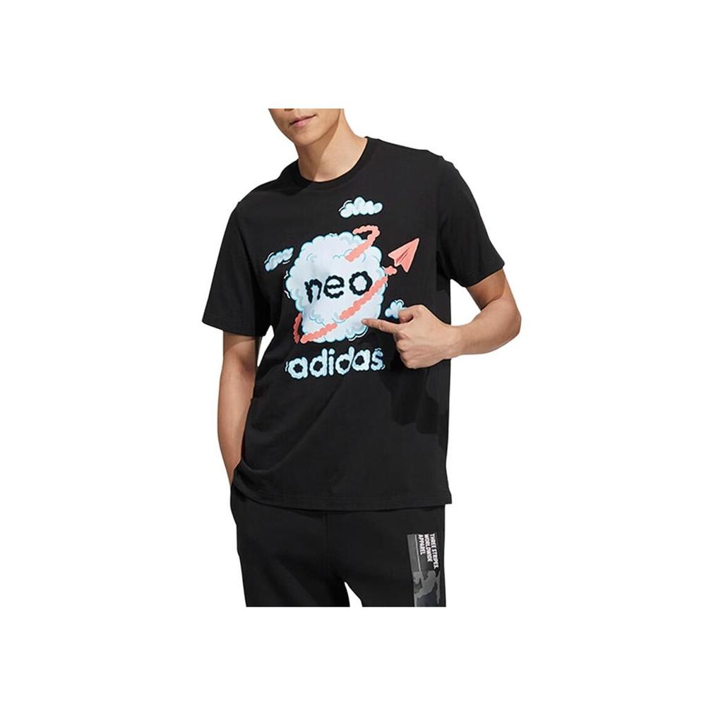 Adidas Neo Letter Print Breathable Casual Sports Round Neck Short Sleeve T-Shirt Unisex Tops Black HS8854