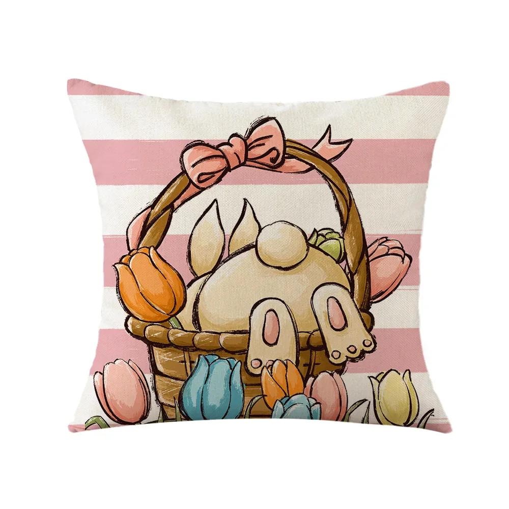 Easter Decor Pillowcases 45x45cm Linen Pillow Cover Easter Decorations Favors Pillows Cushion Cover Easter Bunny Eggs Pillowcase