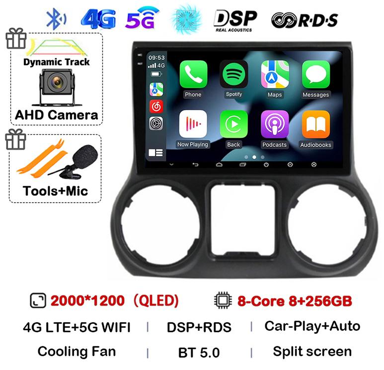 Android 14 Carplay Auto WIFI+4G For Jeep Wrangler 3 JK 2010 2011 2012-2018 Car Radio Multimedia Player GPS 360 Camera Stereo DSP