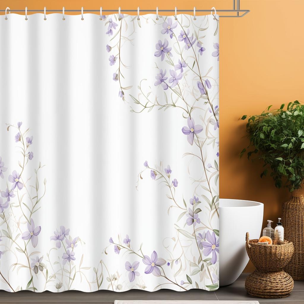 1pcs Hand Painted Fresh Purple Floral Romantic Vine Print Shower Curtain Bathroom Shower Curtain Tapestry Wall Decor Tapestry