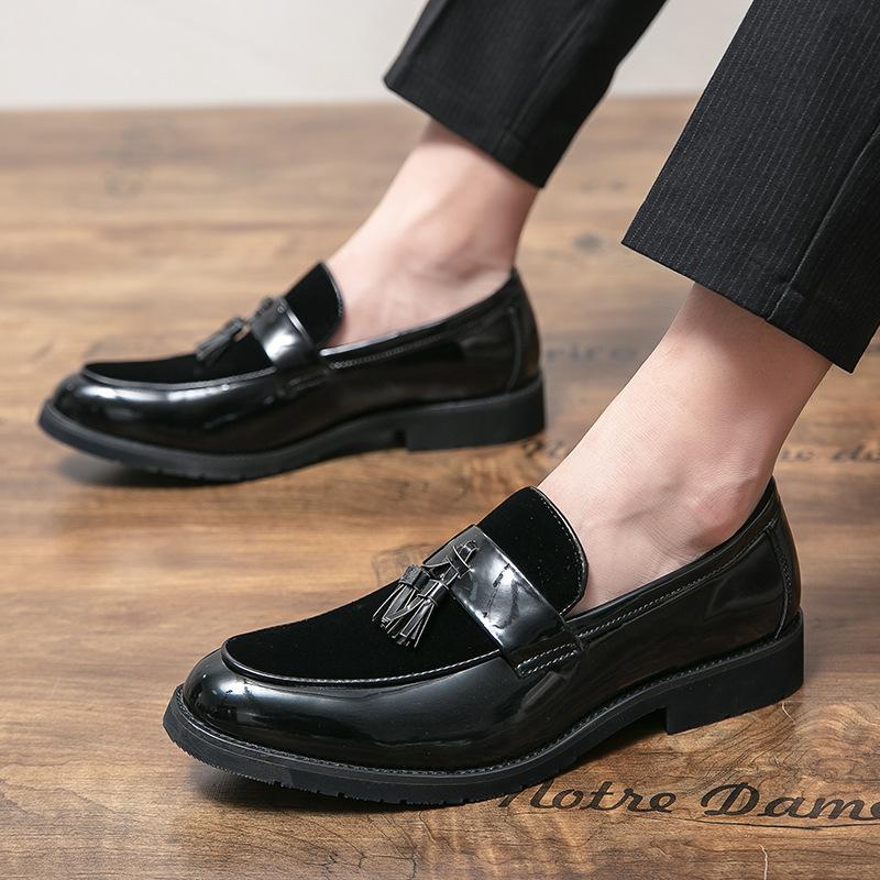 Extra Large Size Leather Shoes Men's One-Pedal Lazy Shoes Tassel Patent Leather Loafers Size 38-48 Men's Doudou Shoes