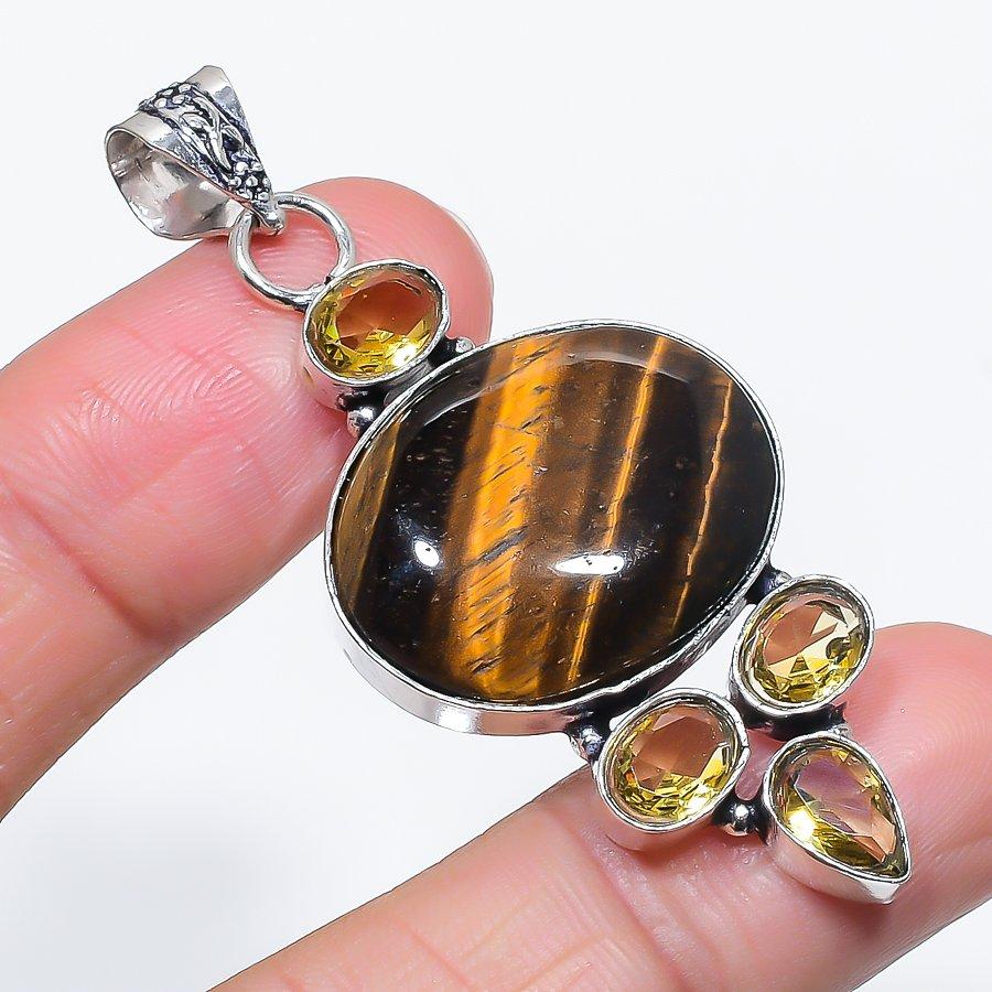 

Натуральный Тигровый глаз, Цитрин Серебро 925 пробы Ювелирная подвеска 2,36 D1J24