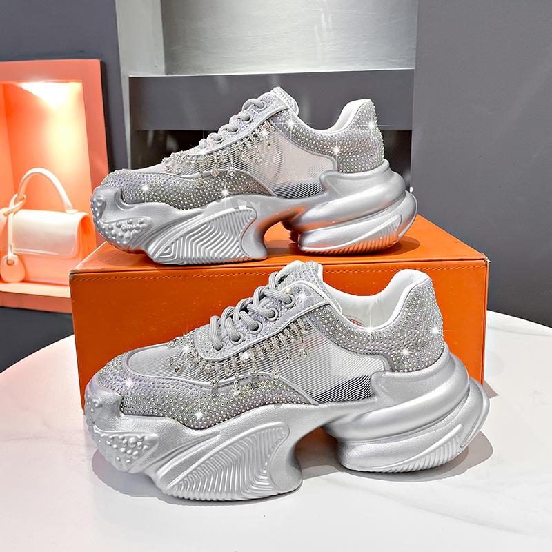 Fashion Women's Shoes New Rhinestone Womens Sneakers Diamond Breathable Luxury Designer Casual Platform Shoes  Mujer
