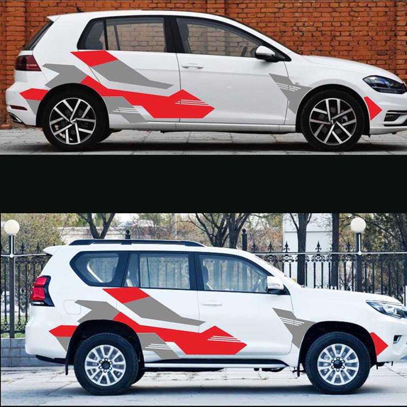 Car Body Side Sticker Red+Deep Grey Racing Sport Styling Graphic Decal Both Side