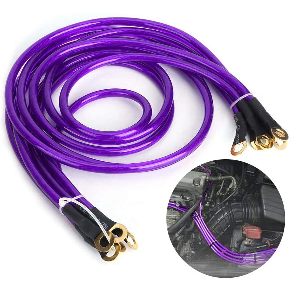 L09A-Ground Wire Universal 5-Point Car Ground Wire Reinforced Ground Wire System Kit Modification For All Cars фиолетовый
