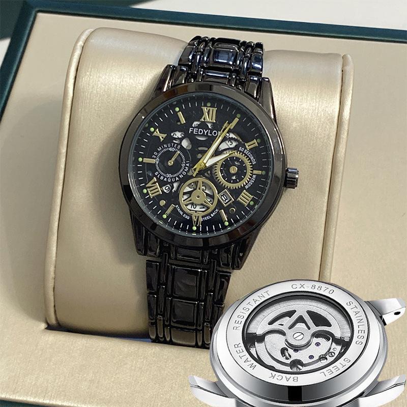 Ceas mecanic Tourbillon complet automat, nemecanic, ceas bărbătesc, impermeabil, luminos, curea din oțel, ceas bărbătesc