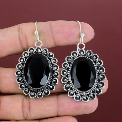 Faceted Black Onyx Earrings 925 Sterling Silver Earring Handmade Earrings Black Onyx Gemstone Jewelry Anniversary Gifts Unique Style Earring
