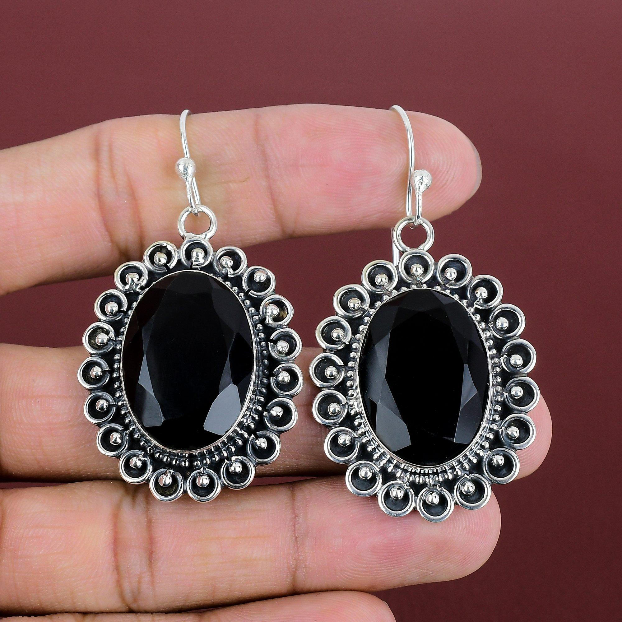 Faceted Black Onyx Earrings 925 Sterling Silver Earring Handmade Earrings Black Onyx Gemstone Jewelry Anniversary Gifts Unique Style Earring